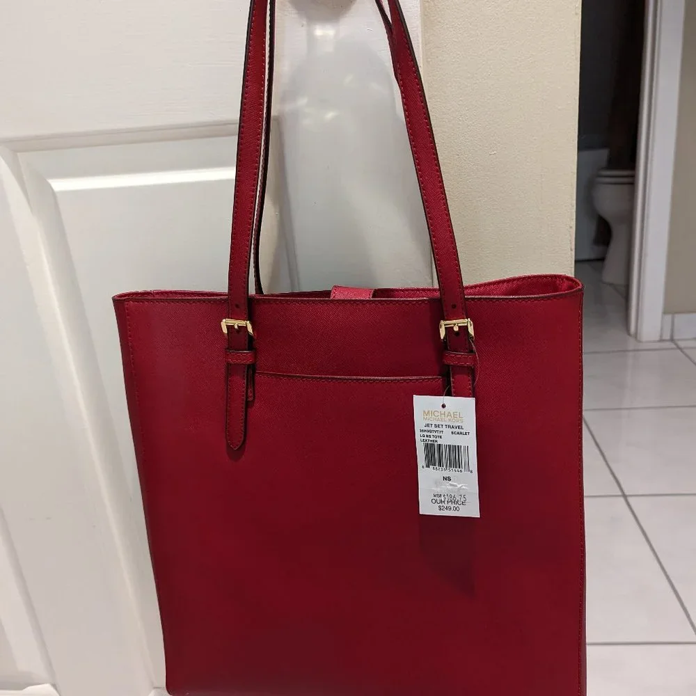 Michael Kors Jet Set Travel Tote, Red, 12" x 12" - Picture 1 of 2
